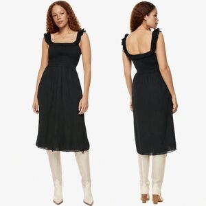 Aritzia Wilfred Reminisce Smocked Fit & Flare Dress Black XSmall